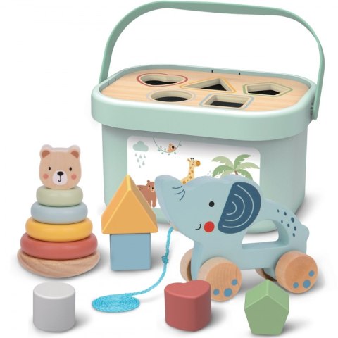 WOOPIE GREEN Pudełko Sorter Box 3w1 Klocki Piramidka Słonik FSC WOOPIE GREEN Pudełko Sorter Box 3w1 Klocki Piramidka Słonik FSC
