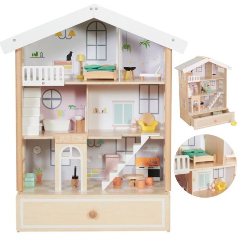 Classic World Duży Drewniany Domek dla Lalek 2 Figurki NATURALNE DREWNO 28 el. Classic World Duży Drewniany Domek dla Lalek 2 Figurki NATURALNE DREWNO 28 el.