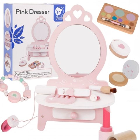 CLASSIC WORLD Drewniana Toaletka dla Dziewczynki z Lustrem + Prostownica 11 akc CLASSIC WORLD Drewniana Toaletka dla Dziewczynki z Lustrem + Prostownica 11 akc