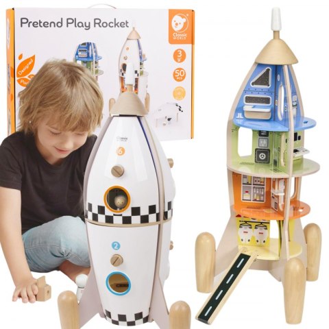 CLASSIC WORLD Drewniana Rakieta Domek dla Dzieci + Figurki Akc. CLASSIC WORLD Drewniana Rakieta Domek dla Dzieci + Figurki Akc.