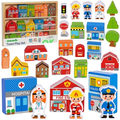 TOOKY TOY Drewniany Zestaw Budynków i Figurek Miasto TOOKY TOY Drewniany Zestaw Budynków i Figurek Miasto
