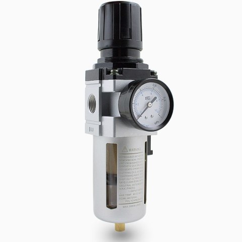 Filtr sprężonego powietrza 1/2" z reduktorem ciśnienia i manometrem 10 bar Filtr sprężonego powietrza 1/2" z reduktorem ciśnienia i manometrem 10 bar