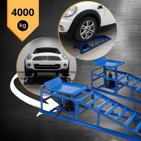 Rampy najazdowe z podno艣nikiem hydraulicznym 2x2000 kg stalowe regulowane Rampy najazdowe z podno艣nikiem hydraulicznym 2x2000 kg stalowe regulowane
