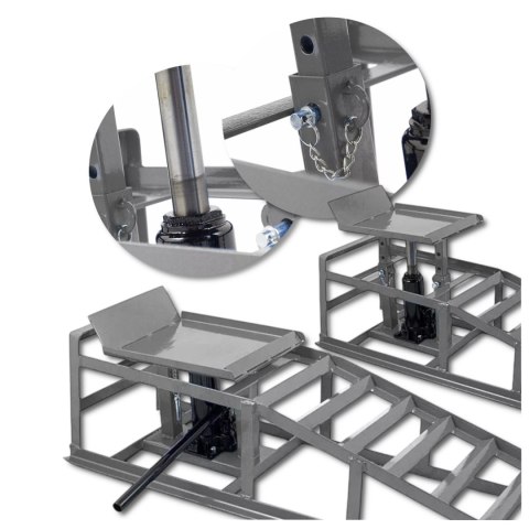 Rampy z podnośnikiem hydraulicznym grafitowe 2x2000 kg szerokość opony 22cm Rampy z podnośnikiem hydraulicznym grafitowe 2x2000 kg szerokość opony 22cm