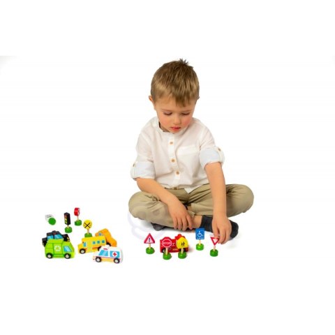 TOOKY TOY Zestaw Drewnianych Pojazdów i Znaków Drogowych TOOKY TOY Zestaw Drewnianych Pojazdów i Znaków Drogowych