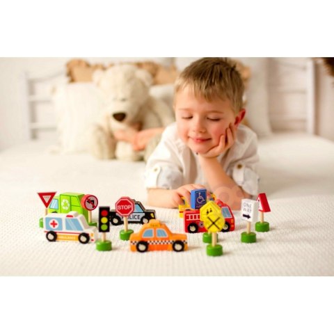 TOOKY TOY Zestaw Drewnianych Pojazdów i Znaków Drogowych TOOKY TOY Zestaw Drewnianych Pojazdów i Znaków Drogowych