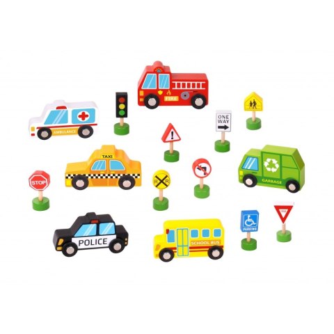 TOOKY TOY Zestaw Drewnianych Pojazdów i Znaków Drogowych TOOKY TOY Zestaw Drewnianych Pojazdów i Znaków Drogowych