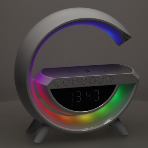 Lampka LED Gamingowa RGB głośnik ładowarka indukcyjna radio budzik zegar Kik Sp. z o. o. Sp. k. Lampka LED Gamingowa RGB głośnik ładowarka indukcyjna radio budzik zegar Kik Sp. z o. o. Sp. k.