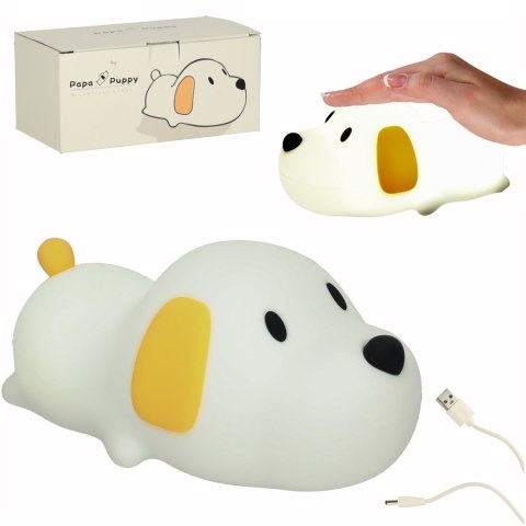 Lampka nocna dla dzieci silikonowa dotykowa miękka LED USB biała piesek leżący Kik Sp. z o. o. Sp. k.