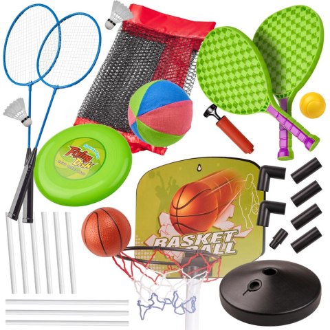 Zestaw sportowy 5w1 badminton koszykówka siatkówka tenis frisbee Kik Sp. z o. o. Sp. k. Zestaw sportowy 5w1 badminton koszykówka siatkówka tenis frisbee Kik Sp. z o. o. Sp. k.
