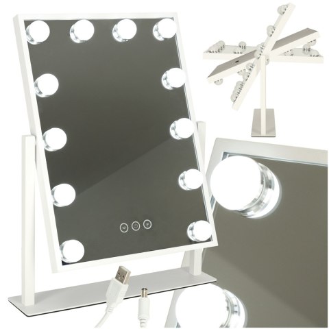 Lusterko do makijażu kosmetyczne podświetlane LED Hollywood z 12 żarówkami USB 30 x 40 cm Kik Sp. z o. o. Sp. k. Lusterko do makijażu kosmetyczne podświetlane LED Hollywood z 12 żarówkami USB 30 x 40 cm Kik Sp. z o. o. Sp. k.