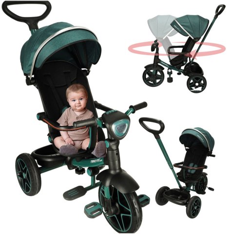 Rowerek trójkołowy TRIKE FIX Elite 2w1 z daszkiem obracany regulowany spacerówka prowadnik pasy zielony Kik Sp. z o. o. Sp. k.