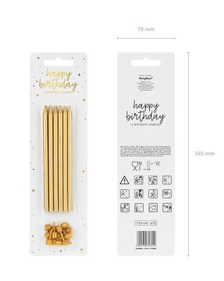 Świeczki urodzinowe na tort gładkie złote długie 12 sztuk 12,5cm Partydeco Sp. z o. o. Świeczki urodzinowe na tort gładkie złote długie 12 sztuk 12,5cm Partydeco Sp. z o. o.