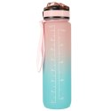 Butelka na wodę bidon ze słomką uchwytem miarką motywacyjną na siłownię BPA free Tritan 1l róż błękit Kik Sp. z o. o. Sp. k.
