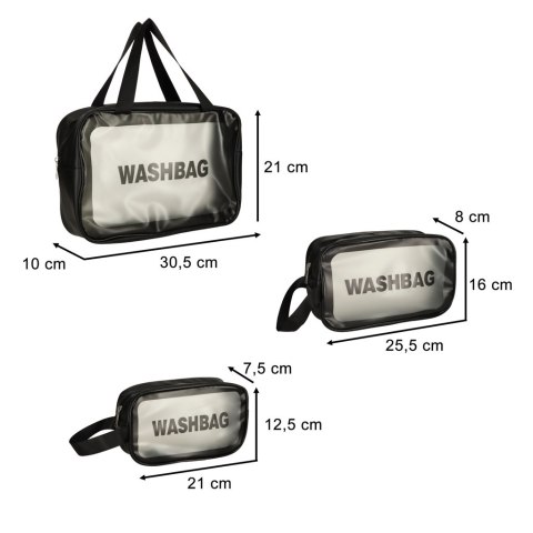 Kosmetyczka podróżna przezroczysta transparentna wodoodporna organizer do samolotu 3 sztuki czarna Kik Sp. z o. o. Sp. k.