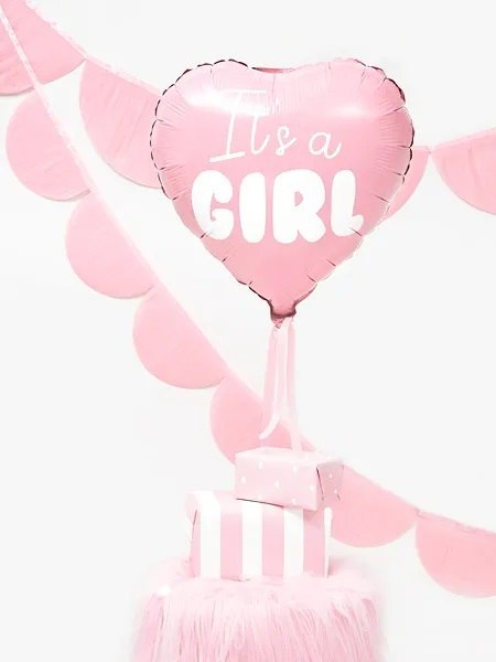 Balon foliowy "It's a girl" na baby shower serce różowe 48cm Partydeco Sp. z o. o. Balon foliowy "It's a girl" na baby shower serce różowe 48cm Partydeco Sp. z o. o.