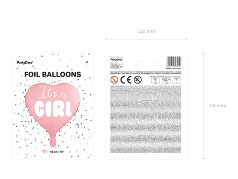 Balon foliowy "It's a girl" na baby shower serce różowe 48cm Partydeco Sp. z o. o. Balon foliowy "It's a girl" na baby shower serce różowe 48cm Partydeco Sp. z o. o.