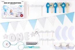 Dekoracje urodzinowe party na 1 urodziny zestaw niebiesko-srebrne Partydeco Sp. z o. o.