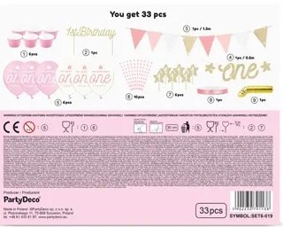 Dekoracje urodzinowe party na 1 urodziny zestaw różowo-złote Partydeco Sp. z o. o. Dekoracje urodzinowe party na 1 urodziny zestaw różowo-złote Partydeco Sp. z o. o.