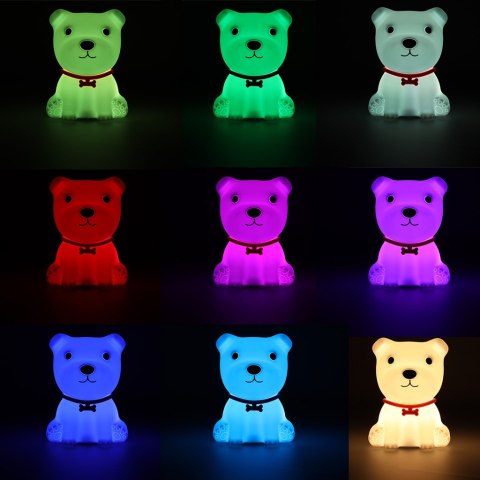 Lampka nocna dla dzieci silikonowa dotykowa miękka 8 LED USB RGB biała piesek Kik Sp. z o. o. Sp. k.