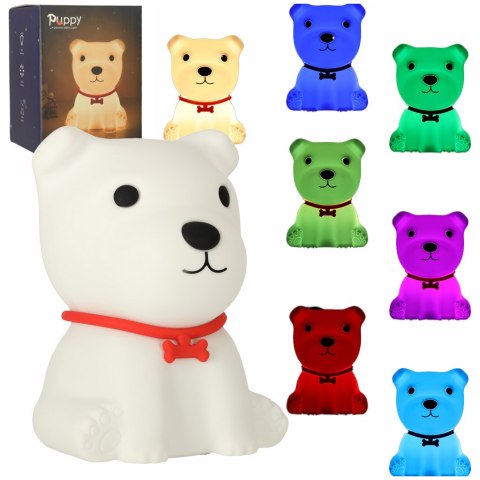 Lampka nocna dla dzieci silikonowa dotykowa miękka 8 LED USB RGB biała piesek Kik Sp. z o. o. Sp. k.