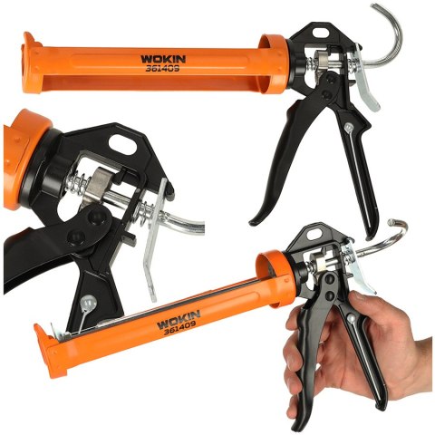 Pistolet wyciskacz do silikonu akrylu kleju kartuszy mas obrotowy korpus 360 255mm WOKIN Kik Sp. z o. o. Sp. k.