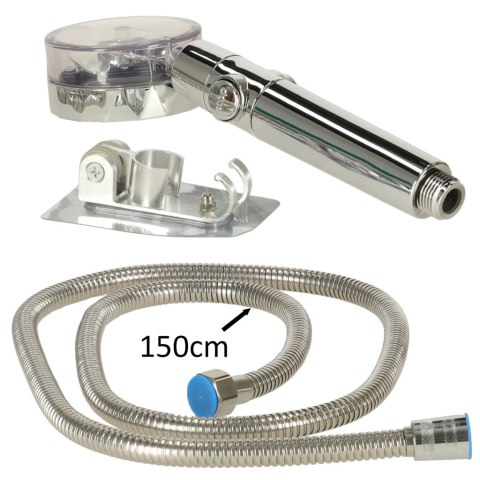 Słuchawka prysznicowa z turbiną + wąż srebrna zestaw Kik Sp. z o. o. Sp. k.