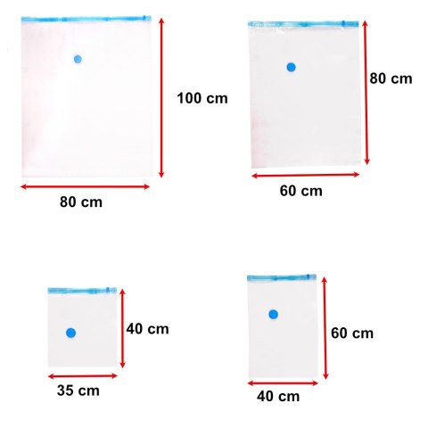 Worki próżniowe na ubrania 8 sztuk 4 rozmiary 35x40cm, 40x60cm, 60x80cm, 80x100cm Kik Sp. z o. o. Sp. k. Worki próżniowe na ubrania 8 sztuk 4 rozmiary 35x40cm, 40x60cm, 60x80cm, 80x100cm Kik Sp. z o. o. Sp. k.