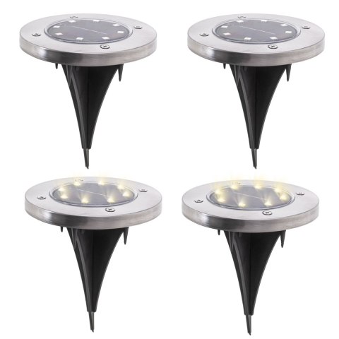 Lampy ogrodowe solarne najazdowe gruntowe czujnik zmierzchu wbijane świecący dysk 8LED 4szt. zimny biały Kik Sp. z o. o. Sp. k. Lampy ogrodowe solarne najazdowe gruntowe czujnik zmierzchu wbijane świecący dysk 8LED 4szt. zimny biały Kik Sp. z o. o. Sp. k.