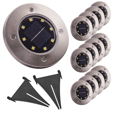 Lampy ogrodowe solarne najazdowe gruntowe czujnik zmierzchu wbijane świecący dysk 8LED 12szt. zimny biały Kik Sp. z o. o. Sp. k.