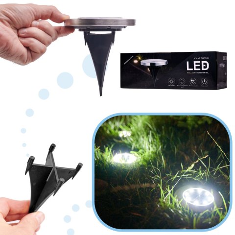 Lampy ogrodowe solarne najazdowe gruntowe czujnik zmierzchu wbijane świecący dysk 8LED 12szt. zimny biały Kik Sp. z o. o. Sp. k. Lampy ogrodowe solarne najazdowe gruntowe czujnik zmierzchu wbijane świecący dysk 8LED 12szt. zimny biały Kik Sp. z o. o. Sp. k.