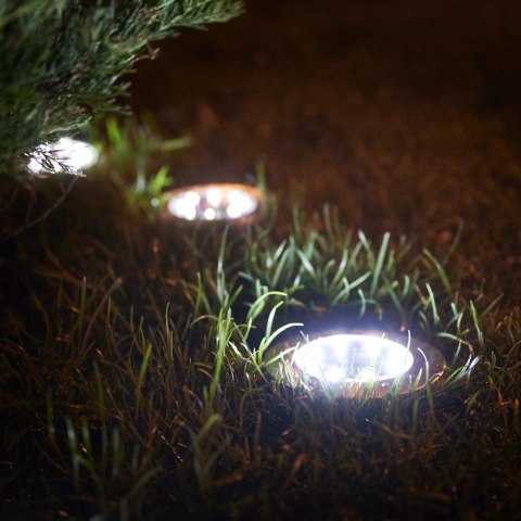 Lampy ogrodowe solarne najazdowe gruntowe czujnik zmierzchu wbijane świecący dysk 8LED 12szt. zimny biały Kik Sp. z o. o. Sp. k. Lampy ogrodowe solarne najazdowe gruntowe czujnik zmierzchu wbijane świecący dysk 8LED 12szt. zimny biały Kik Sp. z o. o. Sp. k.