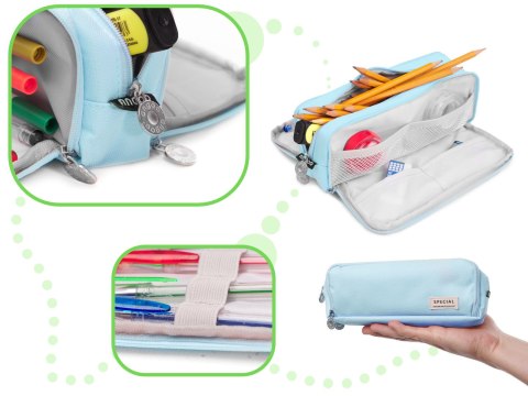 Piórnik szkolny trzykomorowy saszetka kosmetyczka organizer potrójny zamek na kredki mazaki kosmetyki 3w1 niebieski Kik Sp. z o. o. Sp. k.