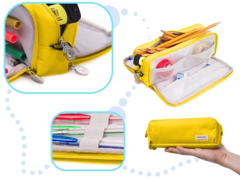 Piórnik szkolny trzykomorowy saszetka kosmetyczka organizer potrójny zamek na kredki mazaki kosmetyki 3w1 żółty Kik Sp. z o. o. Sp. k.