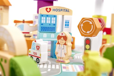 Klocki drewniane edukacyjne miasto puzzle 120el. Kik Sp. z o. o. Sp. k.