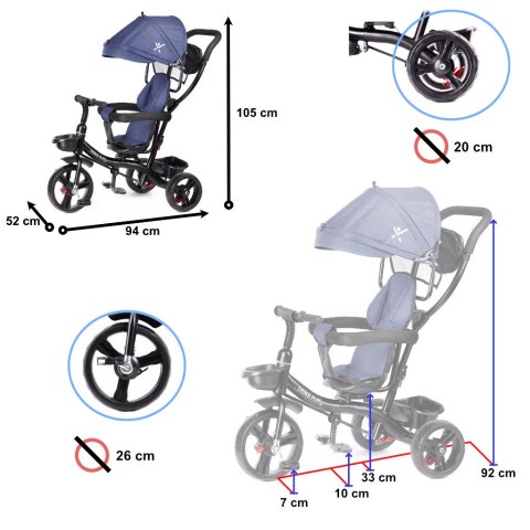Rowerek trójkołowy Trike Fix Lite 3w1 z daszkiem obracany regulowany spacerówka prowadnik pasy granatowy Kik Sp. z o. o. Sp. k. Rowerek trójkołowy Trike Fix Lite 3w1 z daszkiem obracany regulowany spacerówka prowadnik pasy granatowy Kik Sp. z o. o. Sp. k.