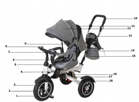Rowerek Trójkołowy Trike Fix 3w1 z daszkiem obracany regulowany spacerówka prowadnik pasy V3 szary Kik Sp. z o. o. Sp. k. Rowerek Trójkołowy Trike Fix 3w1 z daszkiem obracany regulowany spacerówka prowadnik pasy V3 szary Kik Sp. z o. o. Sp. k.