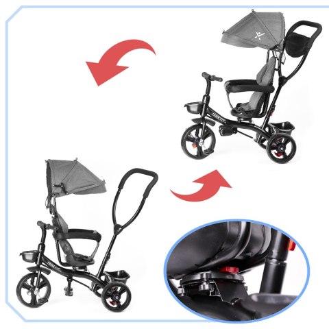 Rowerek trójkołowy Trike Fix Lite 3w1 z daszkiem obracany regulowany spacerówka prowadnik pasy szary Kik Sp. z o. o. Sp. k.