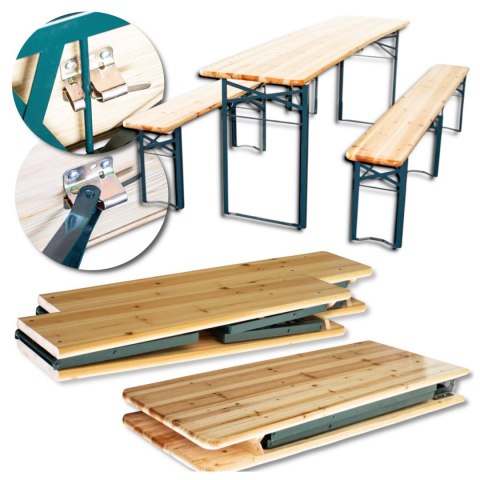 E-hurtownia Zestaw ogrodowy drewniany skladany stol 2 ławki 220 cm Komplet Piwny Barowy E-hurtownia Zestaw ogrodowy drewniany skladany stol 2 ławki 220 cm Komplet Piwny Barowy