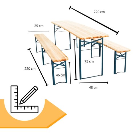 E-hurtownia Zestaw ogrodowy drewniany skladany stol 2 ławki 220 cm Komplet Piwny Barowy E-hurtownia Zestaw ogrodowy drewniany skladany stol 2 ławki 220 cm Komplet Piwny Barowy