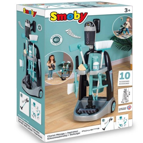 Smoby SMOBY Wózek do sprzątania z odkurzaczem Rowenta z dźwiękiem + 10 akcesoriów Smoby SMOBY Wózek do sprzątania z odkurzaczem Rowenta z dźwiękiem + 10 akcesoriów