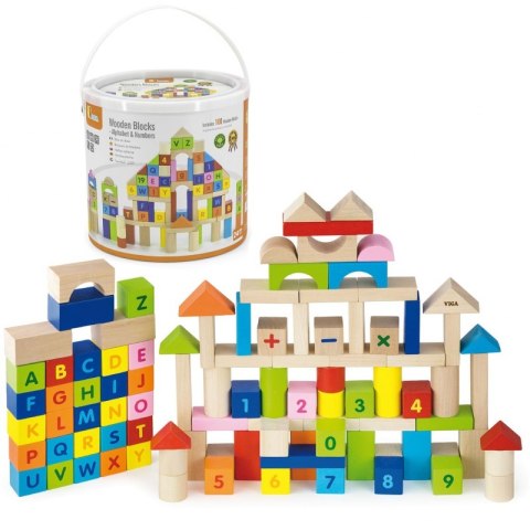 Viga Toys VIGA Klocki Drewniane Edukacyjne 100 elem. Cyferki Literki Viga Toys VIGA Klocki Drewniane Edukacyjne 100 elem. Cyferki Literki