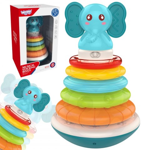 Woopie Baby WOOPIE BABY Piramida Wieża Interaktywna Słonik z Obręczami Grzechotka