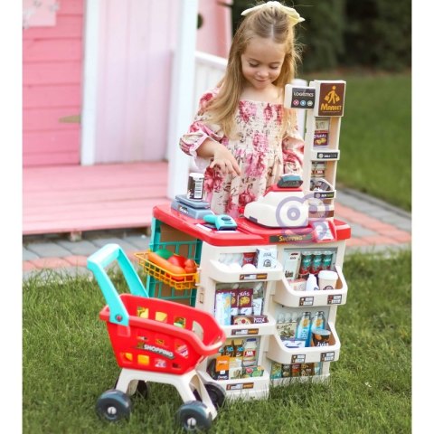 Woopie WOOPIE Sklep Supermarket z Wózkiem Sklepowym Waga Kasa Skaner + 48 Akc. Woopie WOOPIE Sklep Supermarket z Wózkiem Sklepowym Waga Kasa Skaner + 48 Akc.