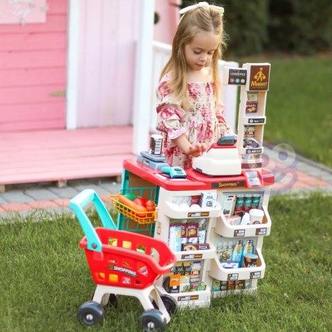 Woopie WOOPIE Sklep Supermarket z Wózkiem Sklepowym Waga Kasa Skaner + 48 Akc. Woopie WOOPIE Sklep Supermarket z Wózkiem Sklepowym Waga Kasa Skaner + 48 Akc.