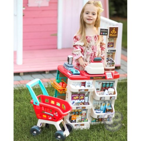 Woopie WOOPIE Sklep Supermarket z Wózkiem Sklepowym Waga Kasa Skaner + 48 Akc. Woopie WOOPIE Sklep Supermarket z Wózkiem Sklepowym Waga Kasa Skaner + 48 Akc.