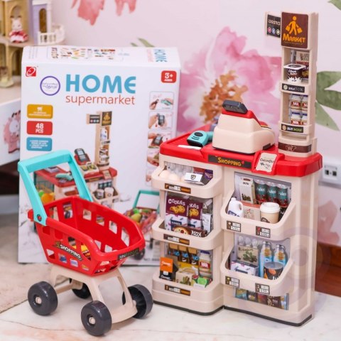 Woopie WOOPIE Sklep Supermarket z Wózkiem Sklepowym Waga Kasa Skaner + 48 Akc. Woopie WOOPIE Sklep Supermarket z Wózkiem Sklepowym Waga Kasa Skaner + 48 Akc.