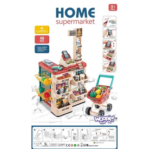Woopie WOOPIE Sklep Supermarket z Wózkiem Sklepowym Waga Kasa Skaner + 48 Akc. Woopie WOOPIE Sklep Supermarket z Wózkiem Sklepowym Waga Kasa Skaner + 48 Akc.