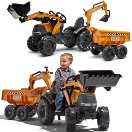 FALK FALK Traktor Case IH Backhoe Pomarańczowy z Przyczepką Ruchoma Łyżka od 3 Lat
