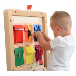 Masterkidz MASTERKIDZ Drewniana Tablica Manipulacyjna Ścienna Flex Kolorowe Kieszonki Klamry i Rzepy
